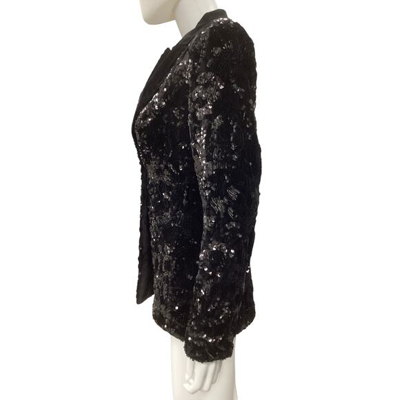 Alexis Blazer Women’s Size M Sequins Velvet Button Closure Lined Shiny Black - Picture 3 of 5